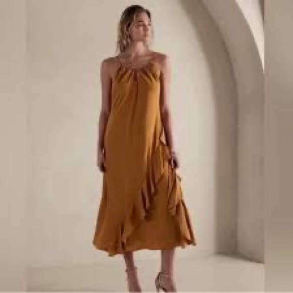 BANANA REPUBLIC Golden Ruffle Dress NWT - Picture 1 of 7